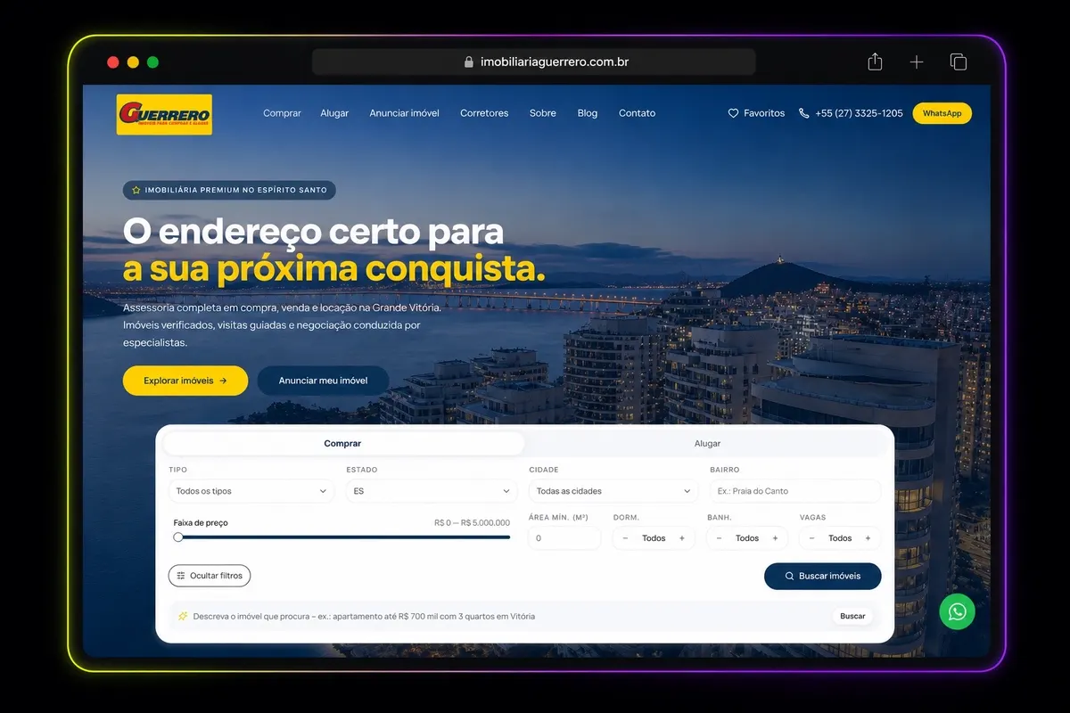 Portal da Imobiliária Guerrero com busca de imóveis na Grande Vitória